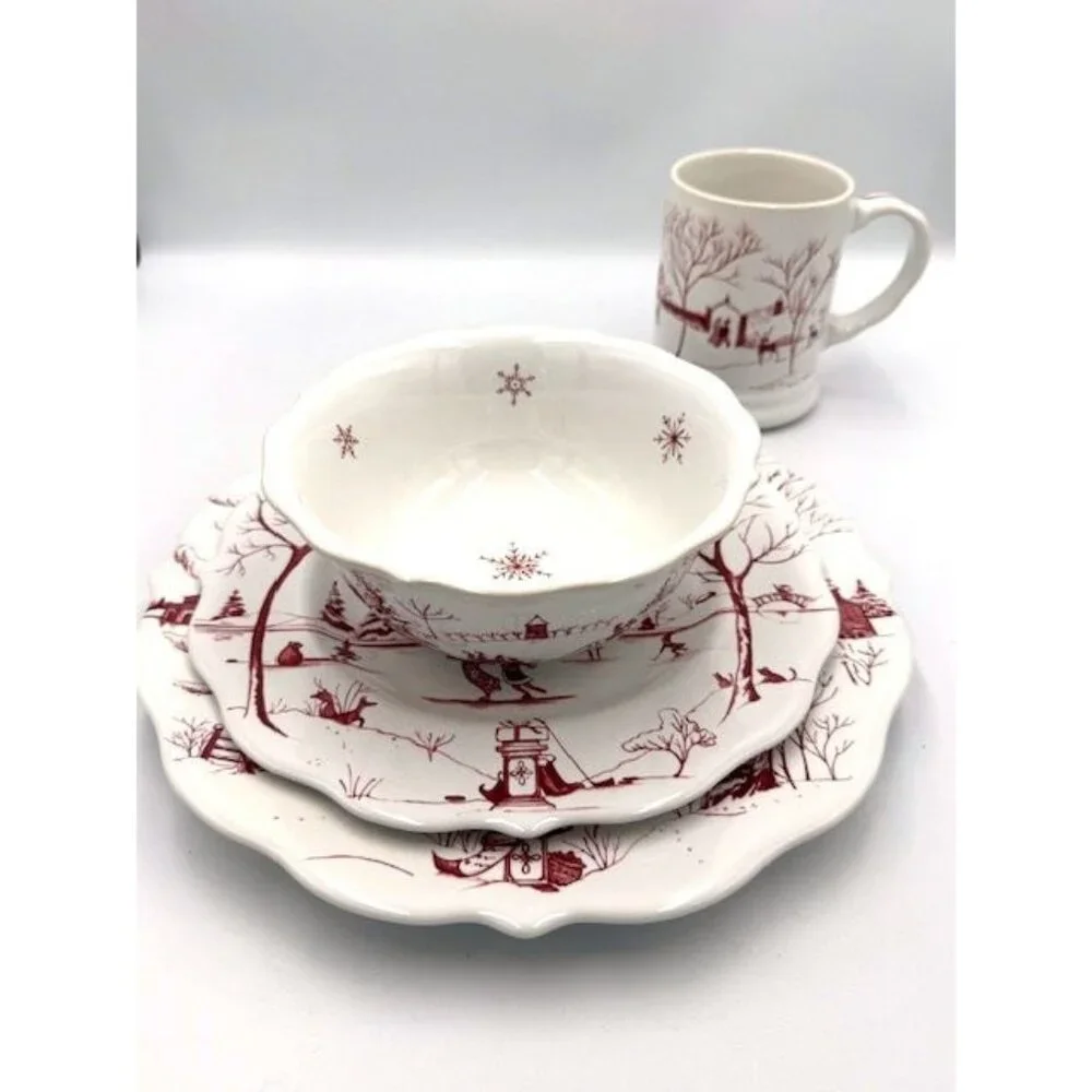 NWT Juliska Winter Frolic Dinnerware Set - Mug, Bowl, 2 Plates - Picture 2 of 15